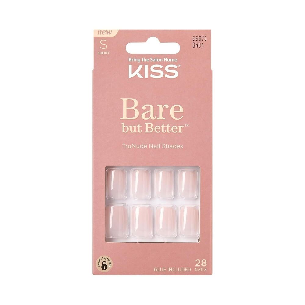 KISS Bare But Better TruNude Press On Nails Short Natural Pink Gel 28 Fake Nails
